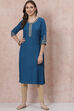 Petrol Blue LIVA Straight Kurta image number 2